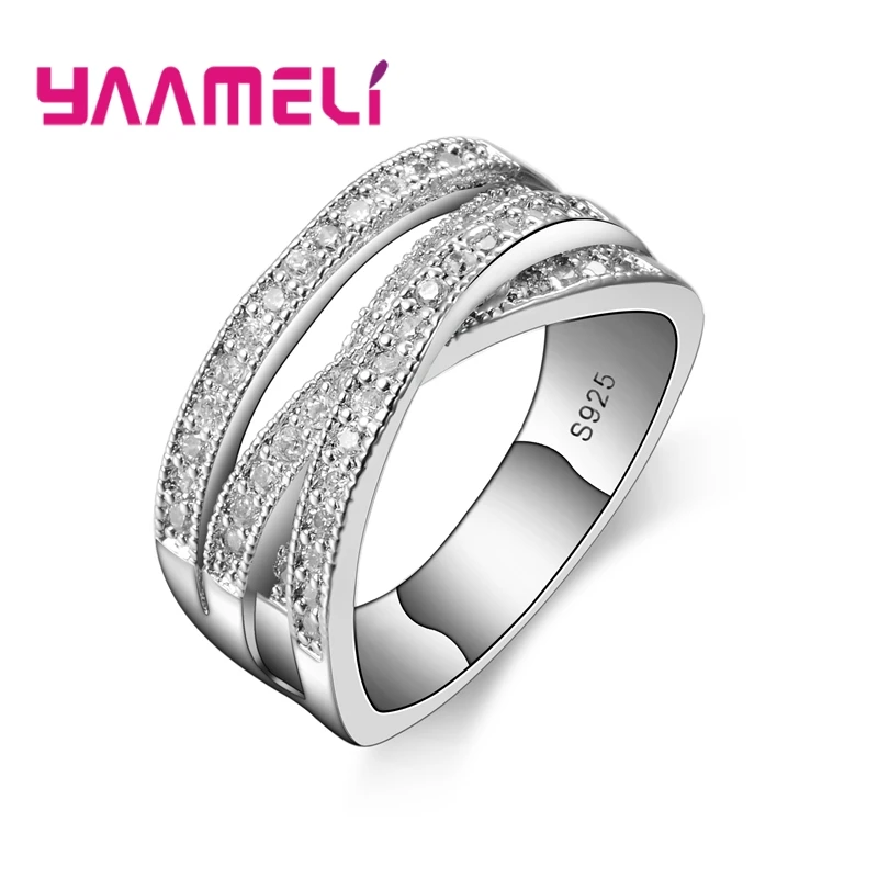 Moda kobiety mężczyźni pierścionki 925 Sterling Silver biżuteria kryształowy inkrustacja Overpass krzyż Bague Bijoux Dropshipping 5-6-7-8-9-10-11-12-13