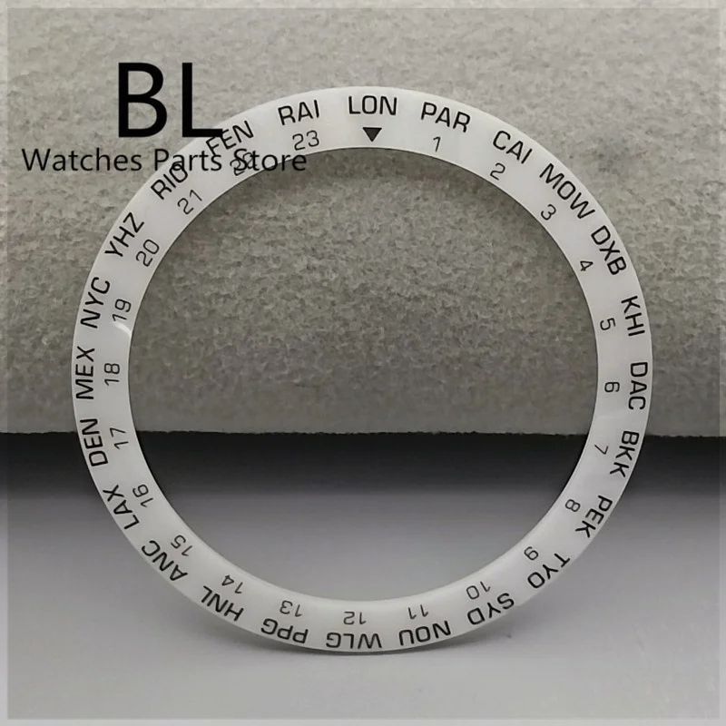 BL 30.5mm*38mm World City Watch Bezel White Ceramic Black Blue Green Insert Fit 40mm/41mm Watch Case