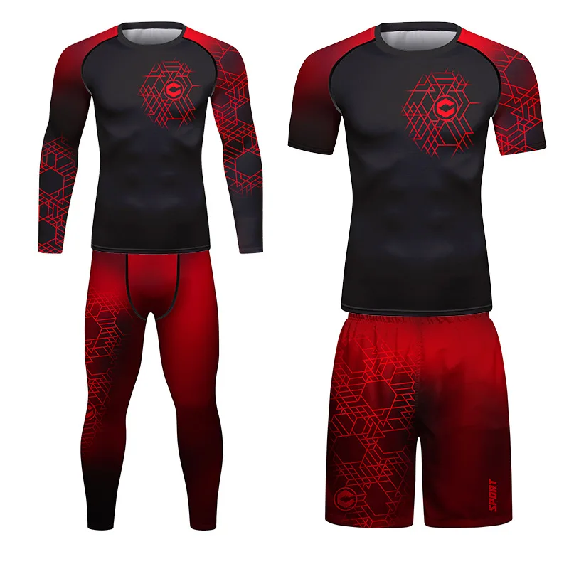 Mma boxe rashguard camisa de compressão dos homens muay thai shorts roupas esportivas corrida treinamento fitness workout ginásio terno do esporte