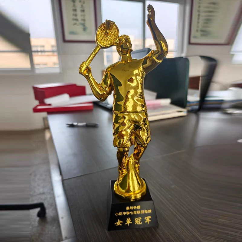 Customized Metal, Resin Sports Badminton Trophy, Corporate Event Celebration Award, Creative Competition Lettering Souvenir, 1Pc
