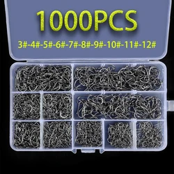 Set di ami da pesca da 1000 pezzi in acciaio ad alto tenore di carbonio affilato e resistente amo da pesca con ardiglione attrezzatura da pesca per roccia accessori per attrezzatura con scatola