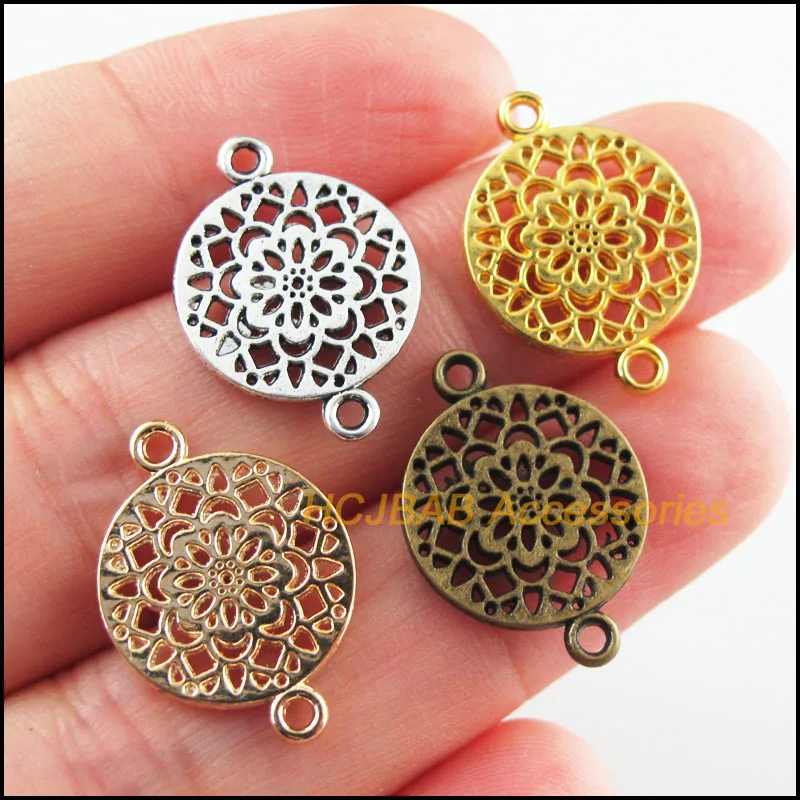 30Pcs Antiqued Gold Bronze KC Gold Tibetan Silver Tone Flower Charms Connectors 14x20mm