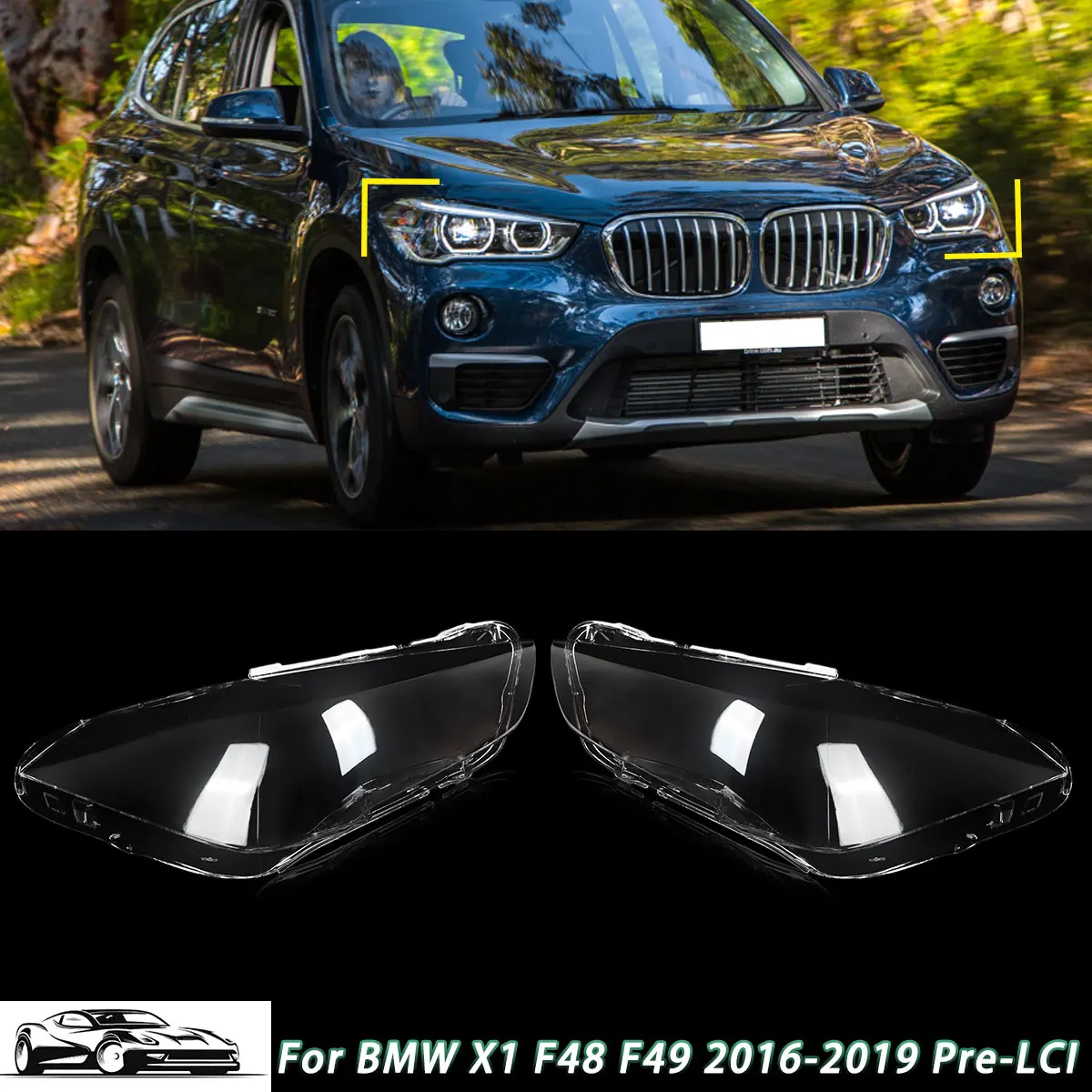 

Replacement For BMW X1 F48 F49 2016-2019 Pair Headlight Headlamp Lens Cover