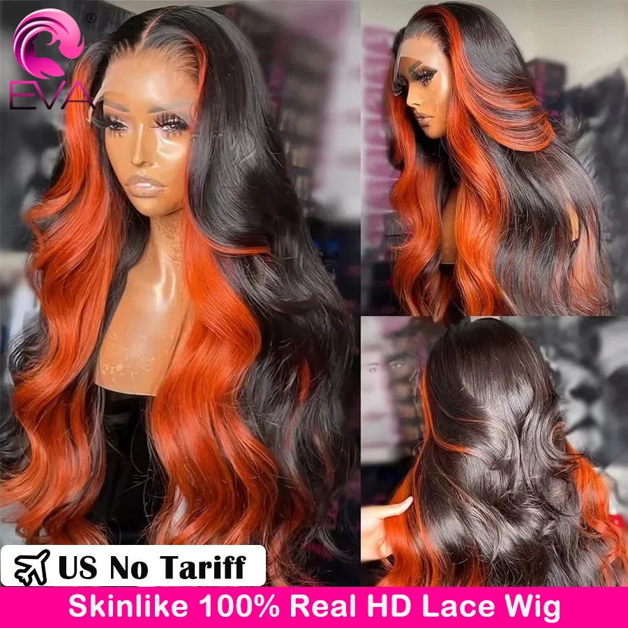 

36 Inch Ginger Orange Wig Body Wave 2x6 Deep Parting Lace Front Human Hair Wig 250 Density Highlight Colored HD Lace Frontal Wig