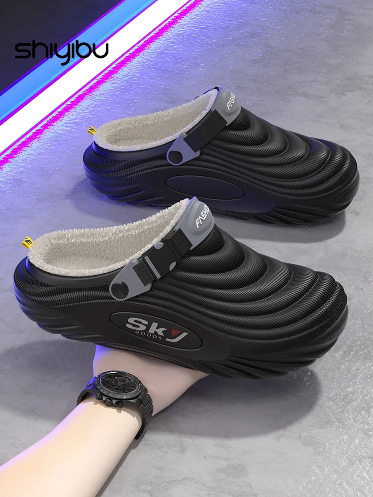 

Men's Cotton Slippers Indoor Home Waterproof Warm Anti-slip Winter Outdoor Wearable Faion Striped Home oes Low Heel