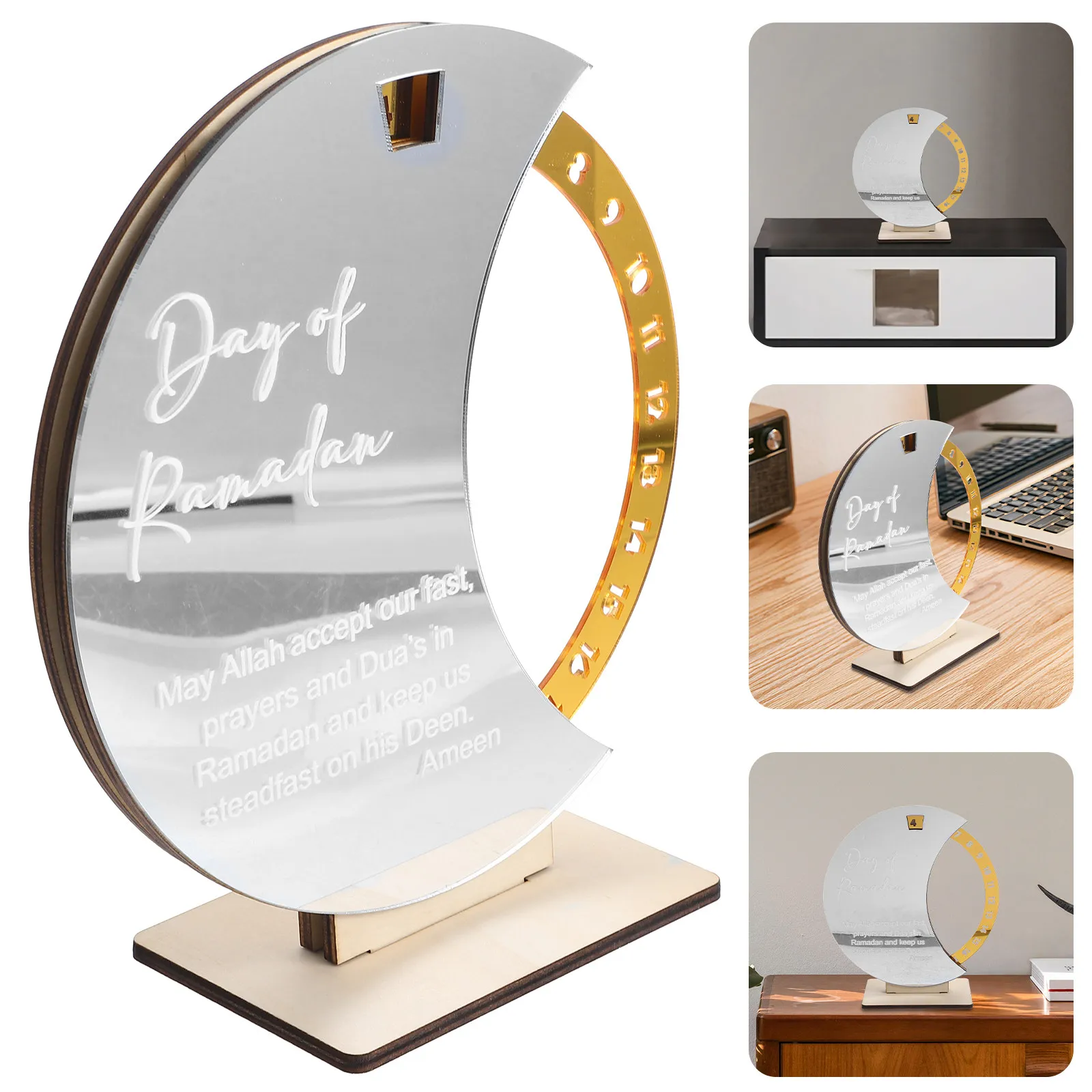 

Календарь-адвент на Рамадан: деревянный таймер обратного отсчета, настольное украшение, этнический художественный дизайн, напоминание о празднике, календарь Ид Мубарак для рабочего стола