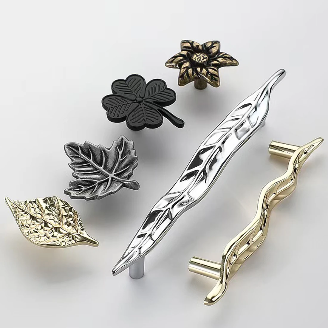 YUTOKO 1 PCS Creative Zinc Alloy Handle Furniture Handles Tree Branch Leaf Flower Single-hole Handle for Wardrobe Doors Drawers