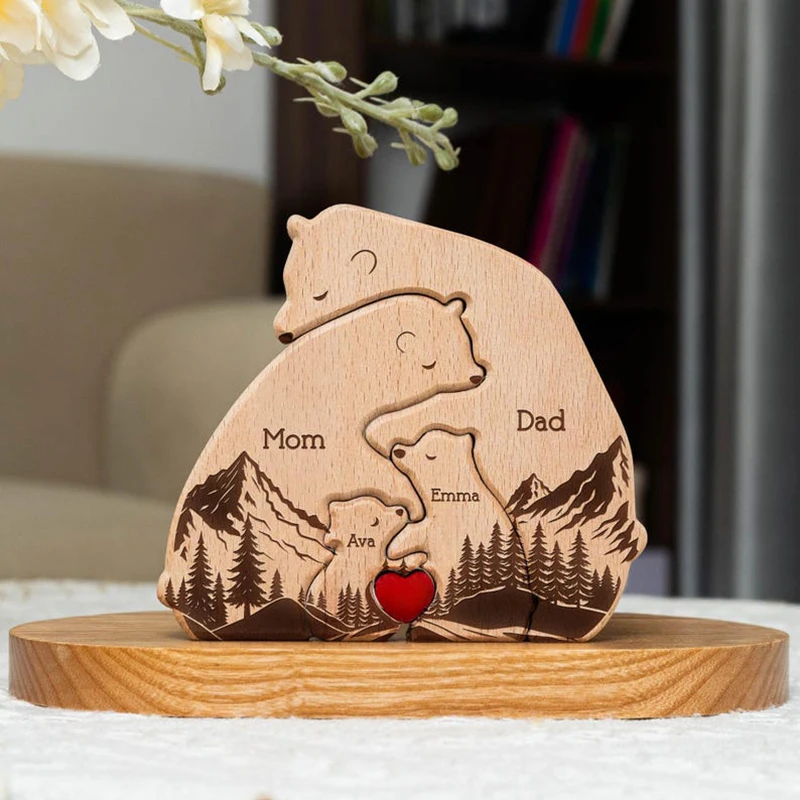 

Forest Version Custom Hugging Bear Family Puzzle Personalized Wooden Animal Family Decor Ornaments Anniversary Keepsake Gift