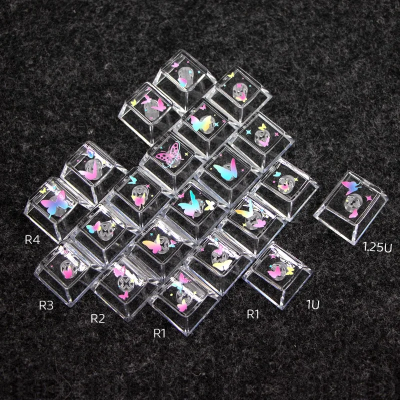 

Butterfly Patterned Heart Keycaps Transparent PC Material Customizable DIY Components Compatible with Magnetic Switch Keyboards