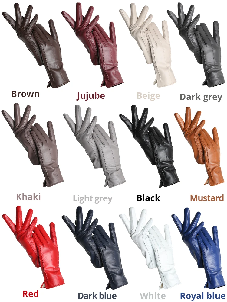 Women\'s sheepskin gloves winter warm plus velvet short thin touch screen driving color women\'s leather gloves good quality -2226