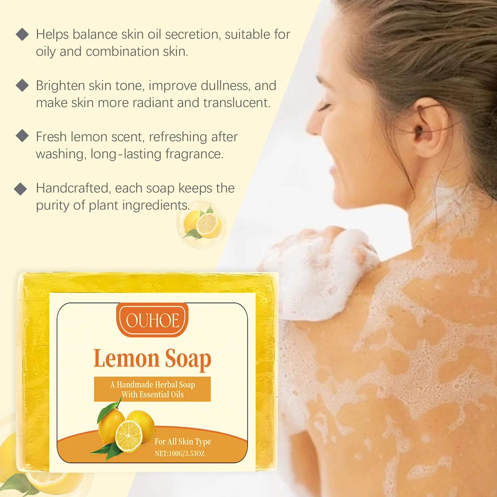 Sapone esfoliante per il corpo profumo di pelle di limone pulizia profonda nutrire rinfrescante controllo dell'olio rimuovere lo sporco pelle di pollo sapone da bagno incandescente