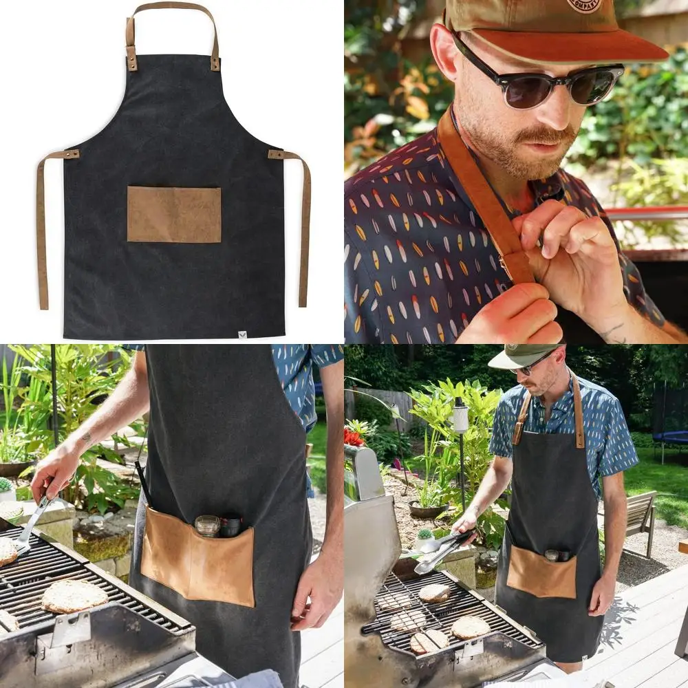 

Canvas Men's BBQ Apron with Pockets and Adjustable Straps