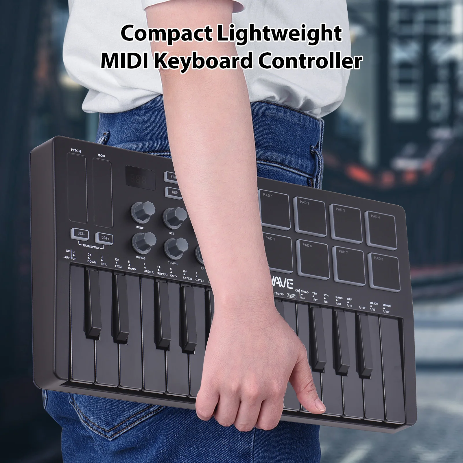 MIDI Keyboard Controller Beat Maker Machine Rechargeable 25 Keys MIDI Keyboard Portable Arranging Strike Pad RGB Backlight