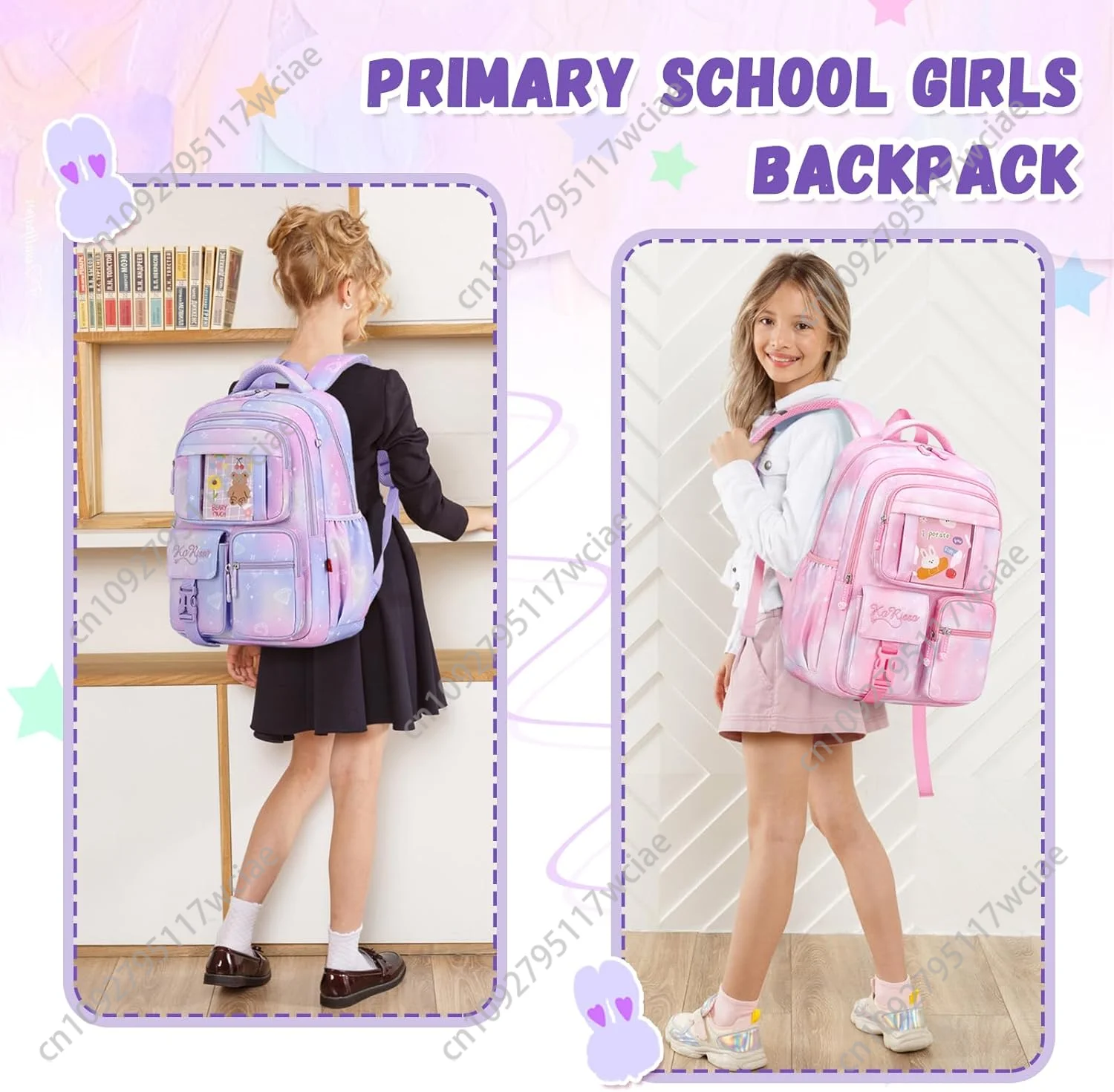 Kids Backpack for Girls - Middle School & Elementary School - Kawaii Ita Backpack - Purple