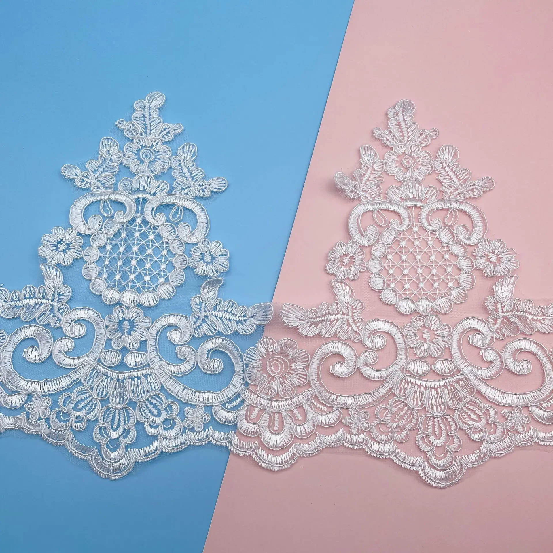 1 stocznia koronka w kolorze kości słoniowej tkaniny welon slubny Tiara ręcznie robiona biżuteria DIY Cording wykończenia kwiat 21cm szerokości