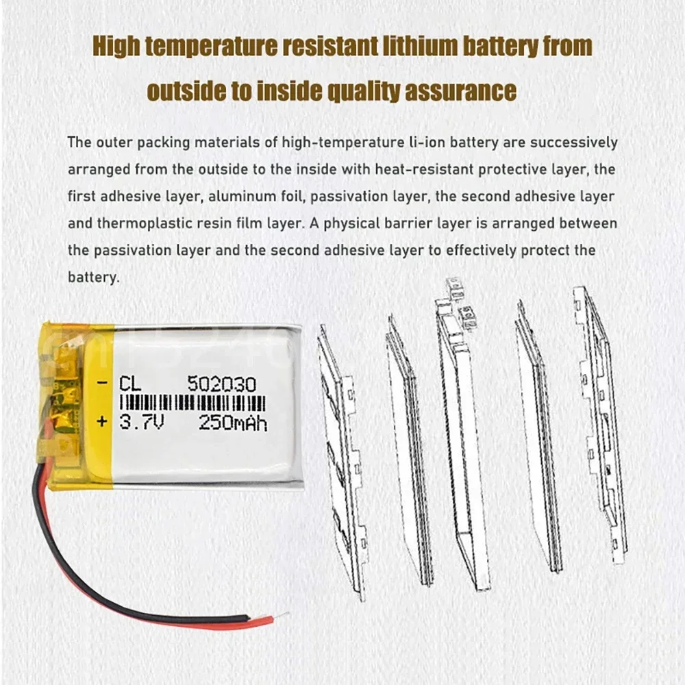 3,7V 250mAh 502030   Polímero de lítio li-po li ion bateria recarregável células lipo para mp3 mp4 alto-falante tacógrafo carro dvr câmera
