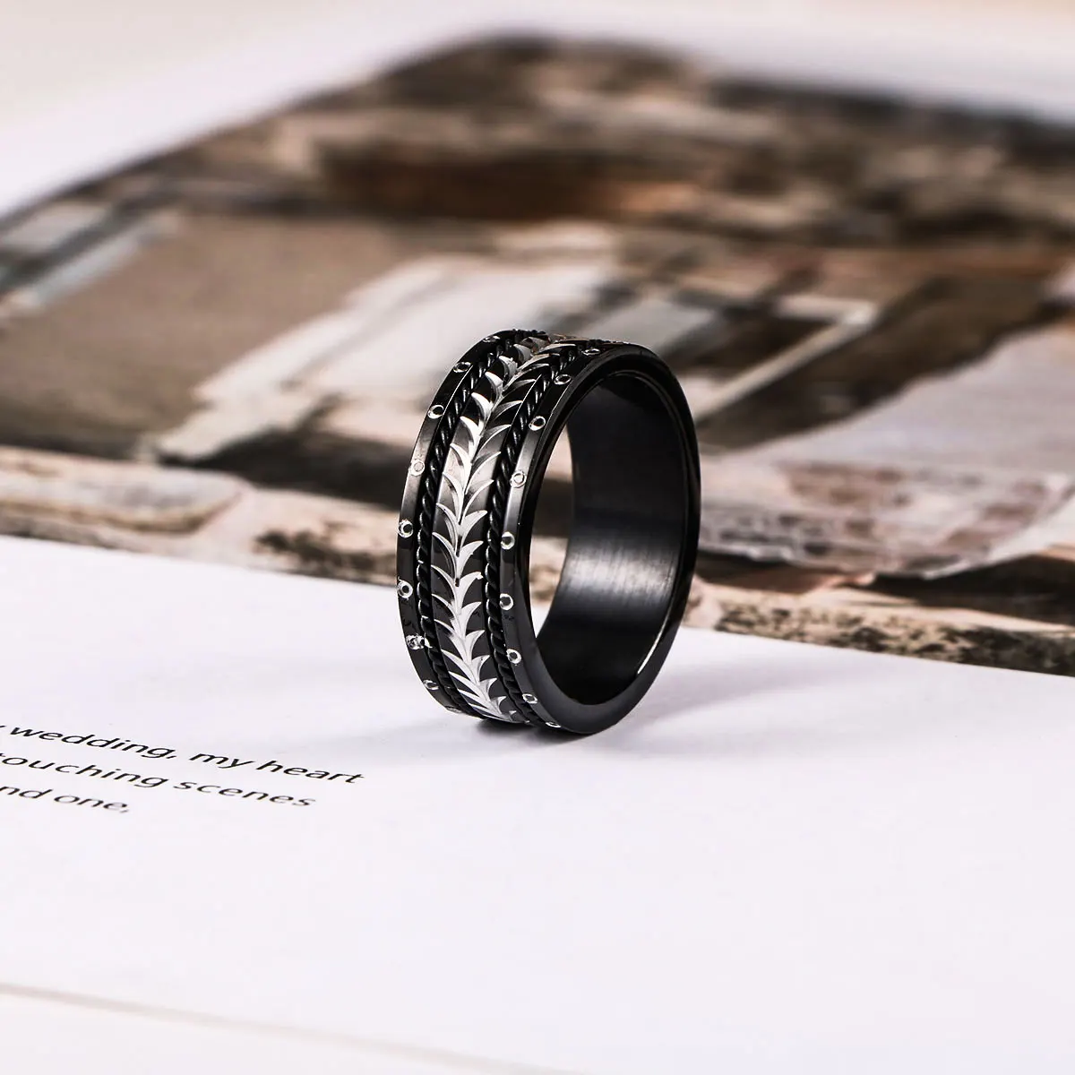 Fashionable Stainless Steel Electroplated Wheat Spike Ring for Men High-End Personality Motorcycle Style Trendy Accessory