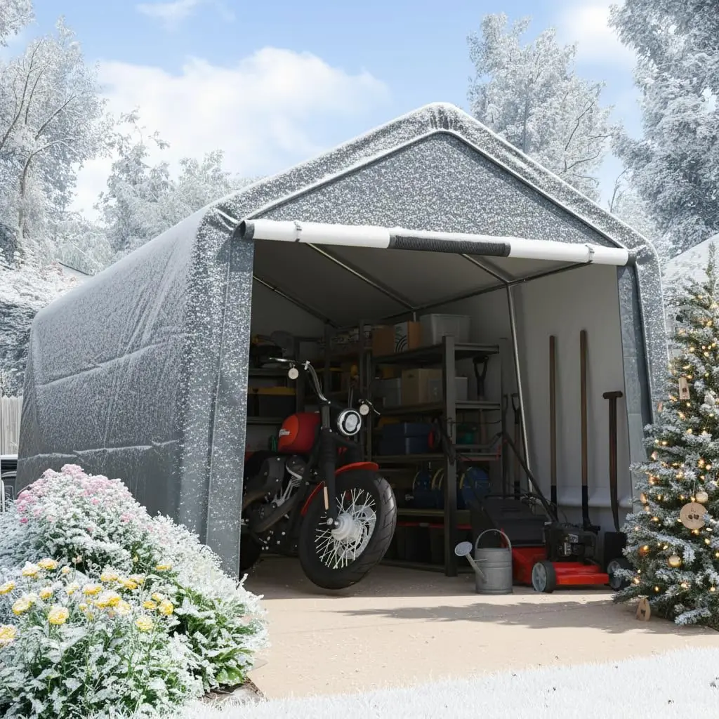 

Heavy Duty 8x14FT Carport Shelter with Roll-Up Mesh Windows & Reinforced Frame, Portable Garage Canopy for, Customized