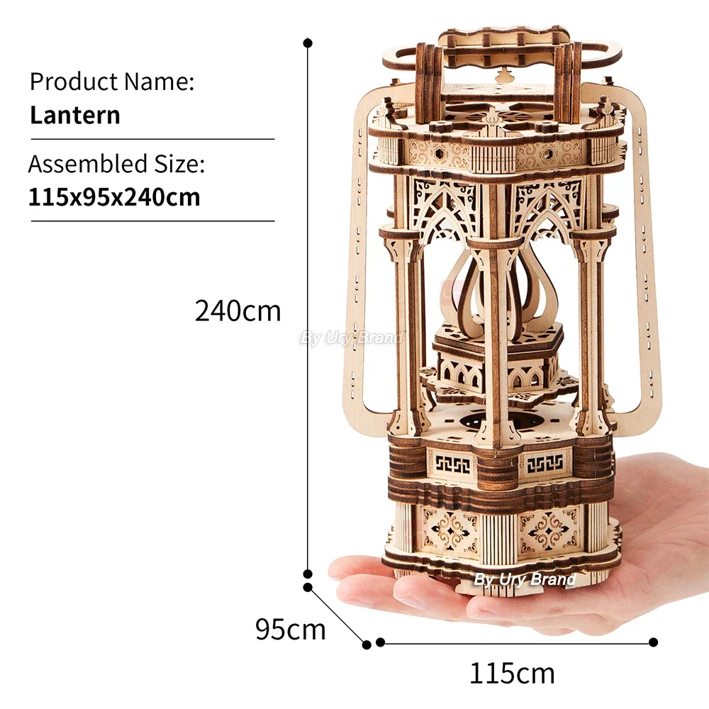 URY 3D Wooden Puzzle Lantern DIY Vintage Light Bedside Lamp Model Assembly Building Kits Desk Decoration Gift for Teens Adult