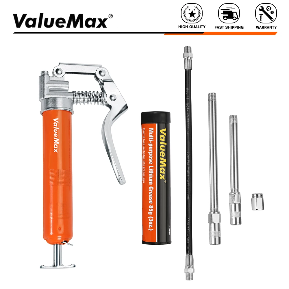 

ValueMax 3500PSI Grease Gun Mini Pistol Grip Gun Set Syringe for Oil And Car Lubrication SUV Trucks with Flexible Extension Hose