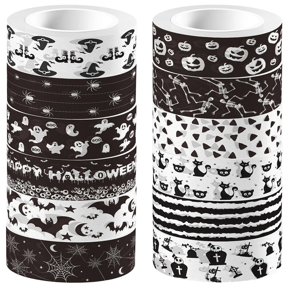 

12 Rolls Hand Account Halloween Handbag Decorative Tape Child Party Favor Japanese Paper Gift Packaging Washi for Journaling