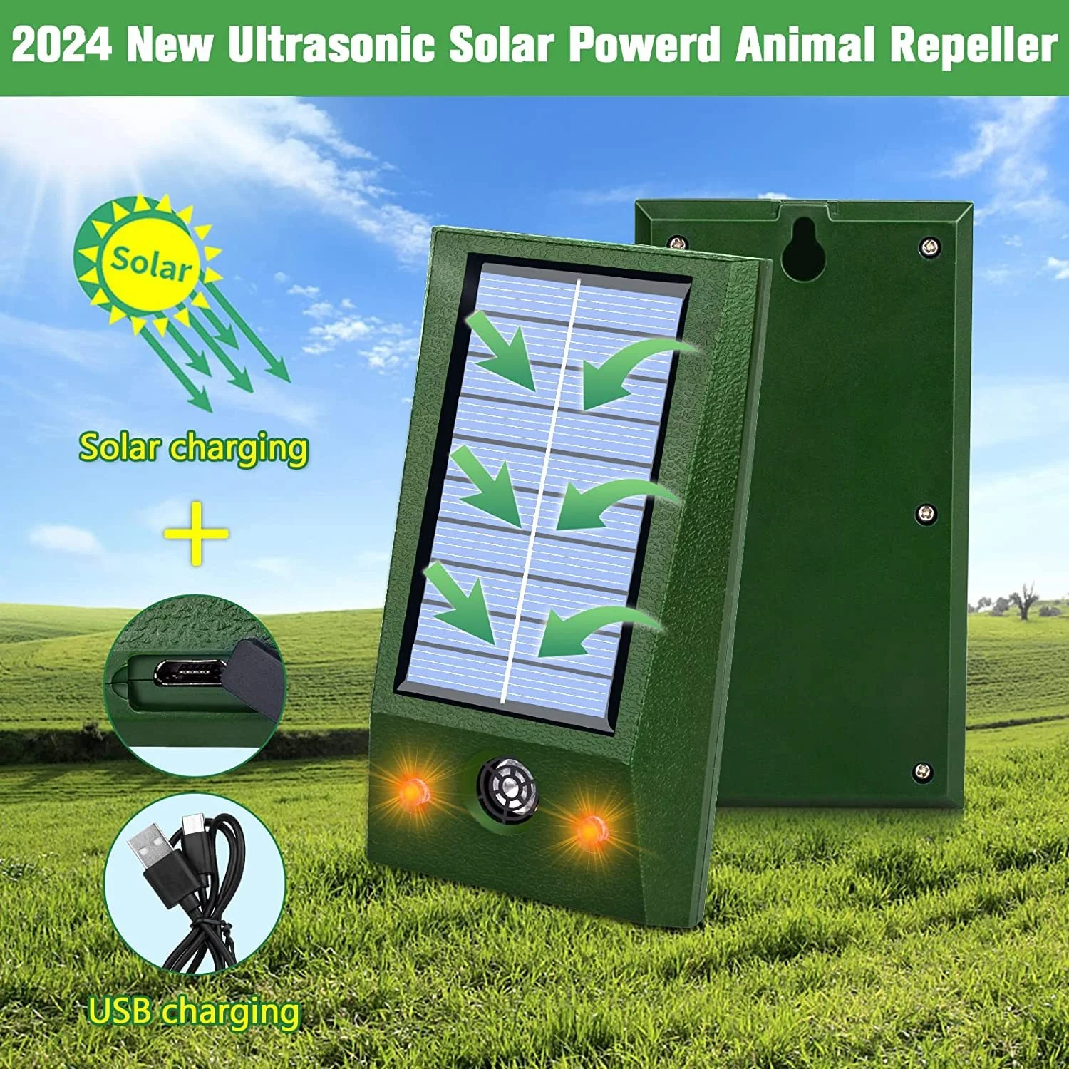 Repelente de aves electrónico ultrasónico con energía Solar, disuasorio de palomas resistente al agua IP66, LED intermitente para control de patio,