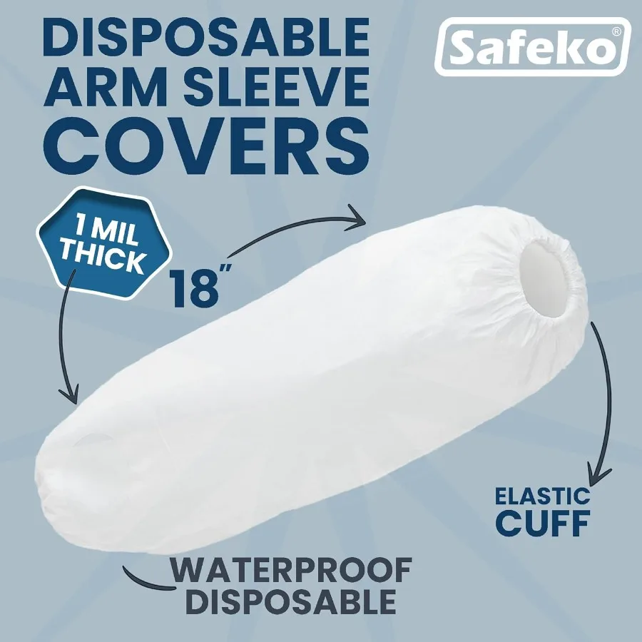 أغطية أكمام الذراع للاستعمال مرة واحدة للاستخدام الصناعي والطبي 18 أكمام طويلة واقية من البولي إيثيلين المقاوم للماء مع مرونة