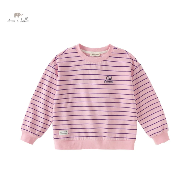 Dave Bella 2024 New Spring Girl's Baby T-Shirt Children Top Cotton Long Sleeves Casual Lovely striped Undershirt DK1248757