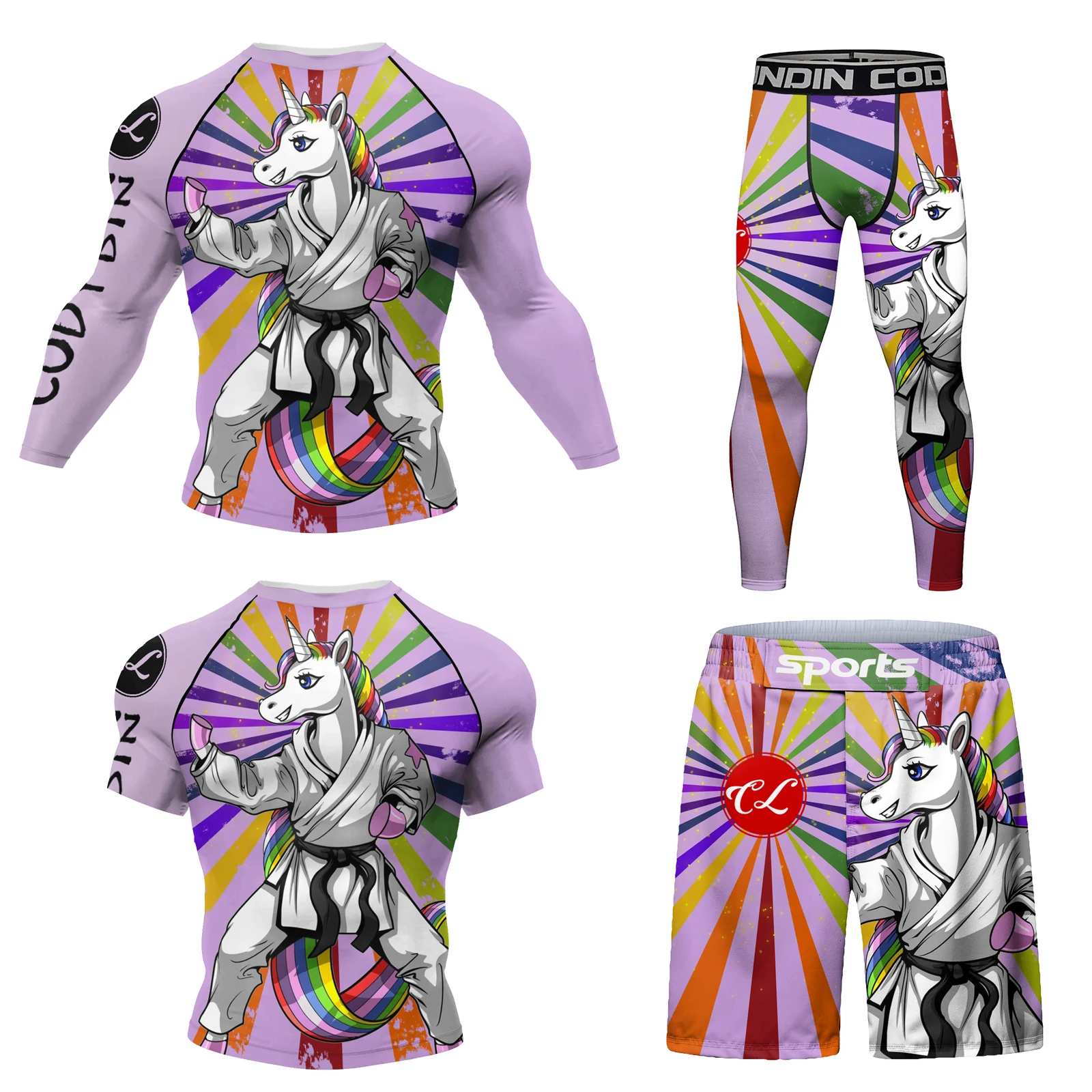 4 Pieces 2023 New Fluorescent Tattoo Sports Suit Quickly Dye Athletic Tracksuit Jiu jitsu gi BJJ Rashguard Sets Animal Printed