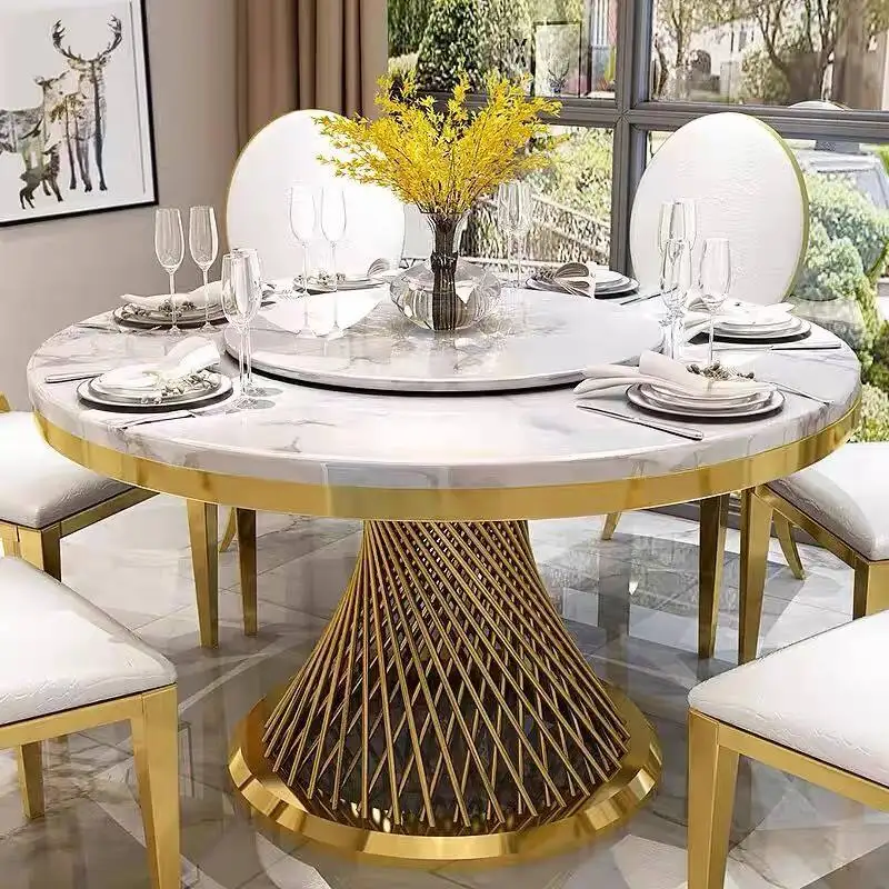 Light Luxury Marble Dining Table Metal Frame High Quality  Round Dining Room Table