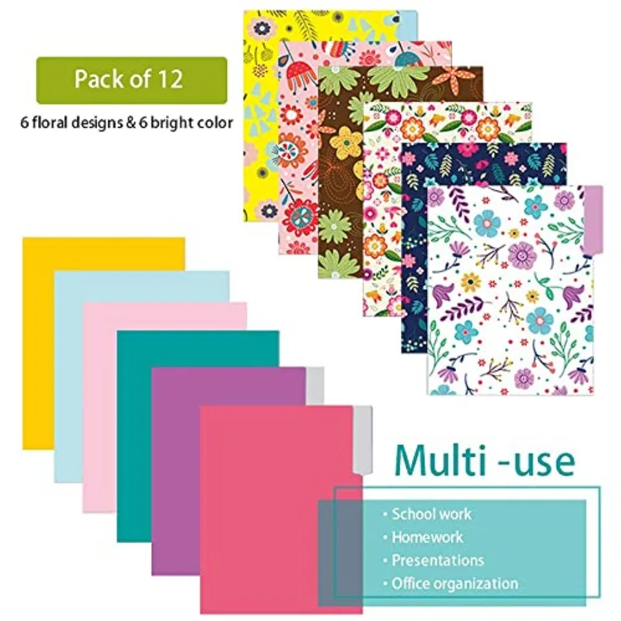 Bestandsmappen Letter-formaat 12-pack Premium waterdichte decoratieve bestandsmappen in mooie kleuren en Flora-ontwerpen Gekleurde bestandsmap