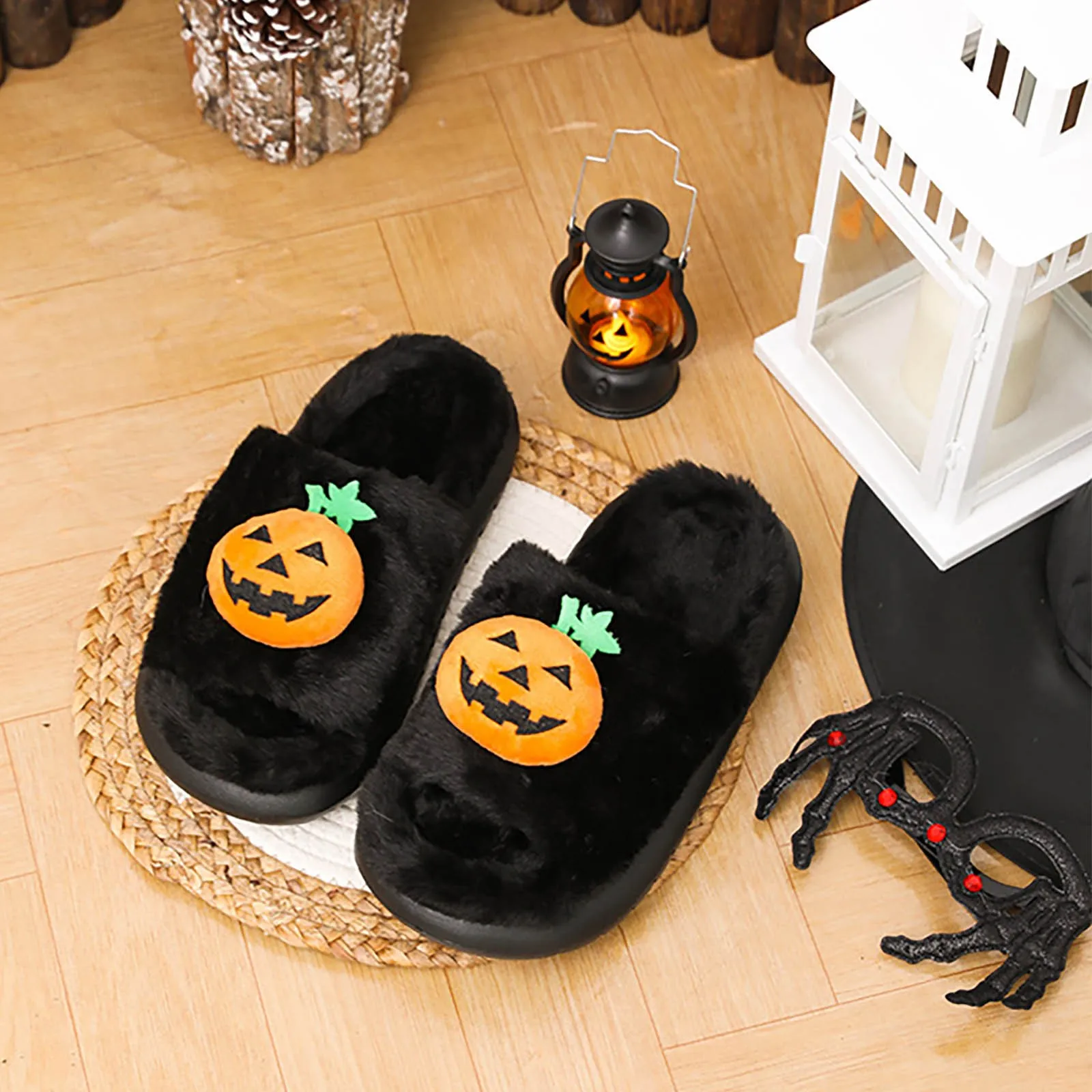 de Fuzzy mujer For Slippers Halloween Plush Wpmen Indoor Outdoor Women Slides Soft Slippers chanclas Spooky Slippers Shoes Men