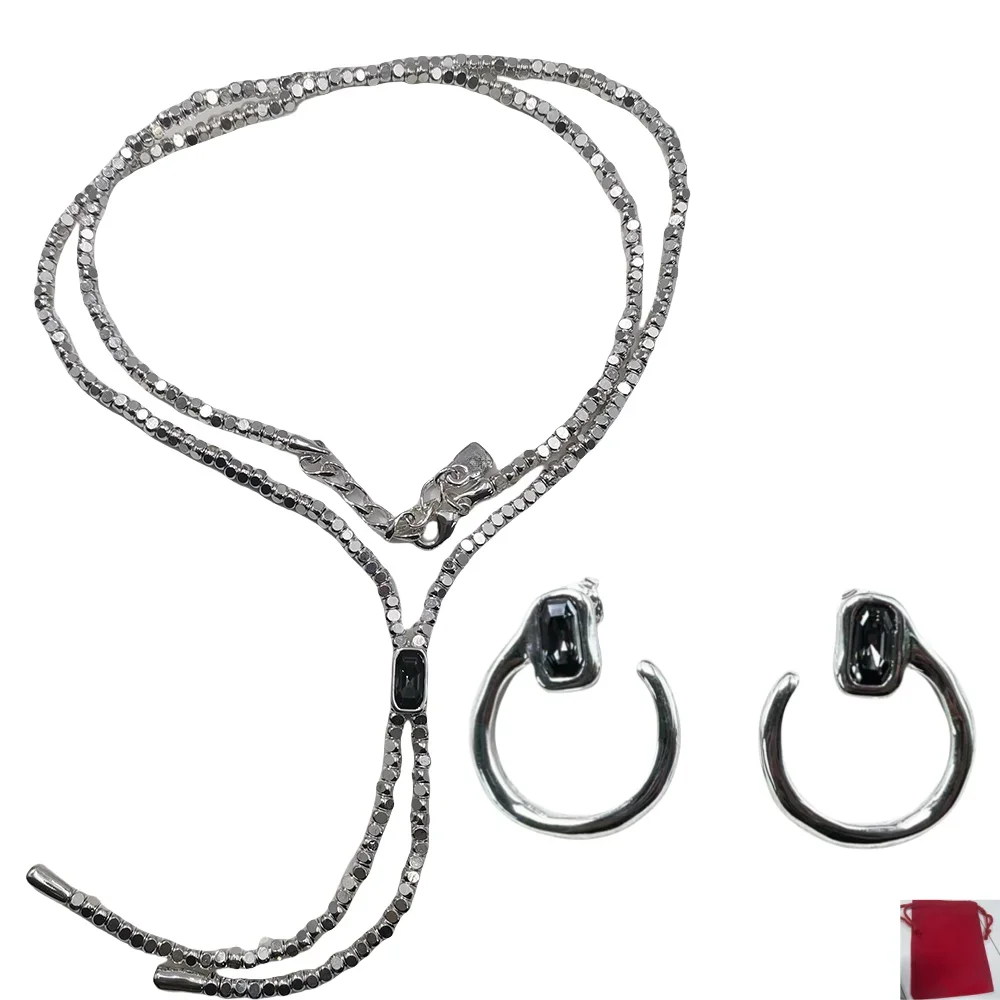 2026 Spain Mature Sexy Black Zircon Earrings Millet Stone Necklace, Two Piece Set, Date Gift