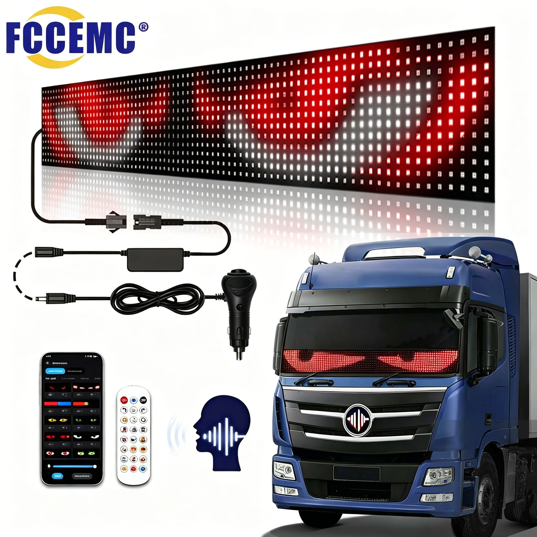 Truck LED Devil Eyes Light Display Panel App Remote Control DIY Windshield Decorative Light for Lorry Car Accessories 12V 24V