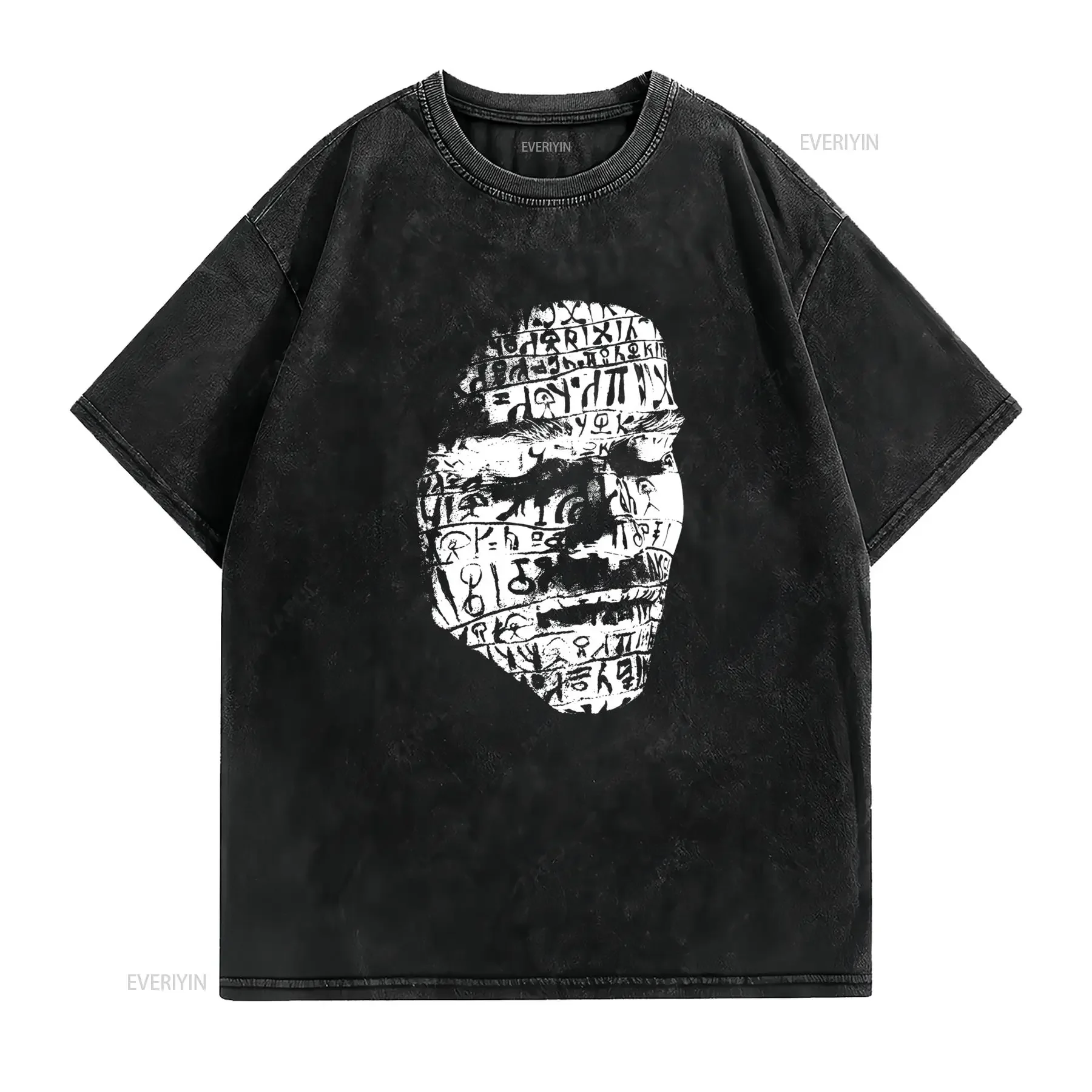 Gothic Streetwear Egyptian Hieroglyphs Skull Print Cool Casual T Shirt vintage Washed Soft graphic Unisex Stylish fashion