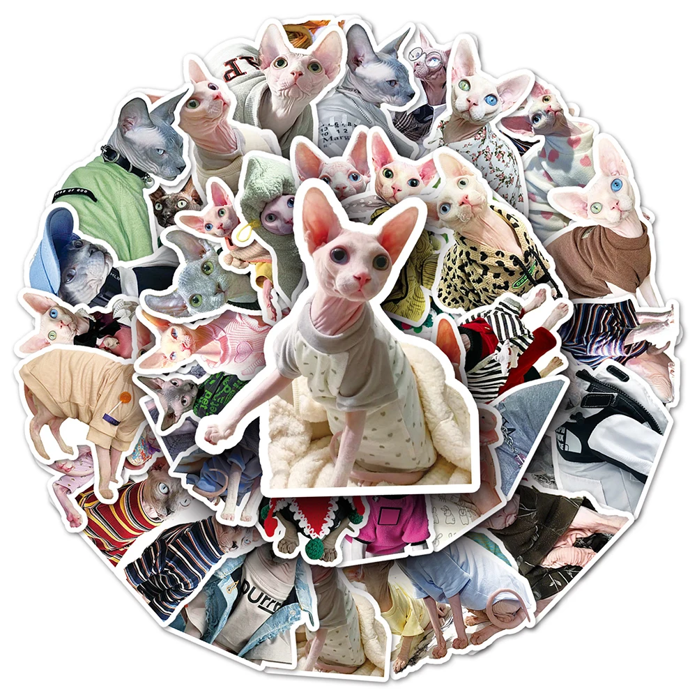 

10/30/50pcs Cute Cartoon Hairless Cat Sphynx Stickers Animal Graffiti Sticker Skateboard Bike Notebook Suitcase Decals Packing