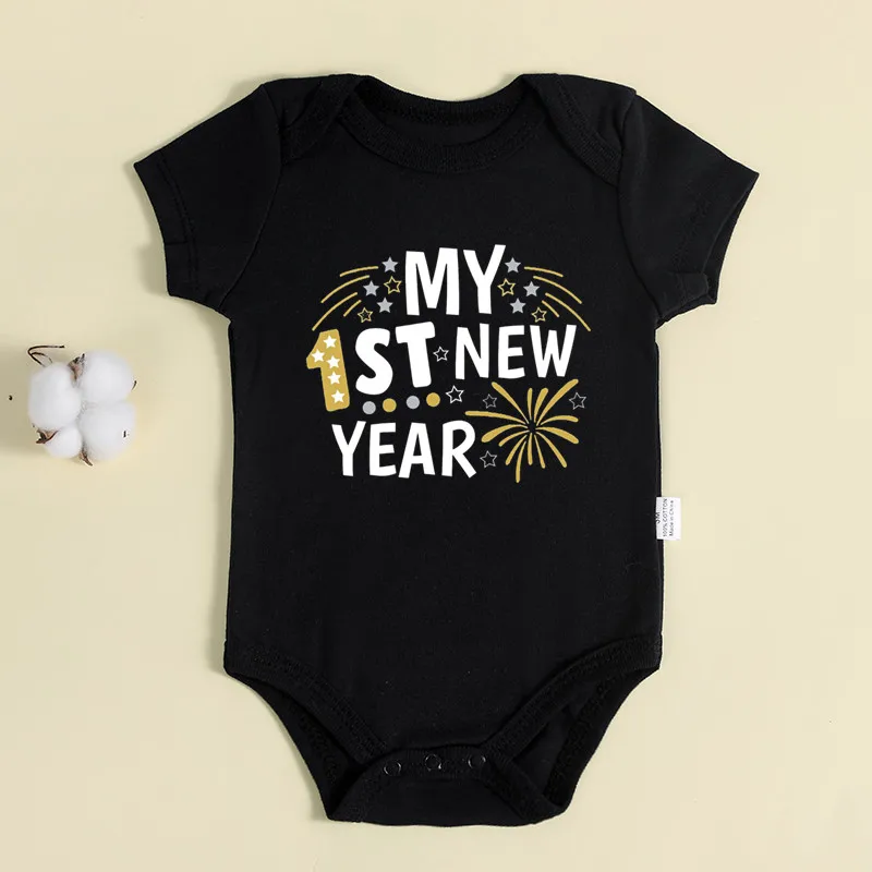 My 1st New Year Baby Boy Girl Clothes 100% Cotton Bodysuit Short Sleeve Romper 6 Colors New Year Gift Christmas Clothing Newborn