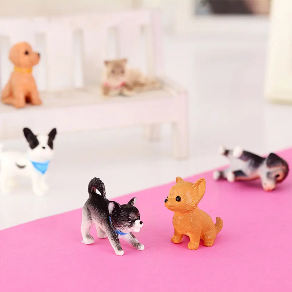 6 Pcs Bonsai Pot Decor Cat Figurines Miniatures Figures Playset Animal Ornaments and Dog Models Pet