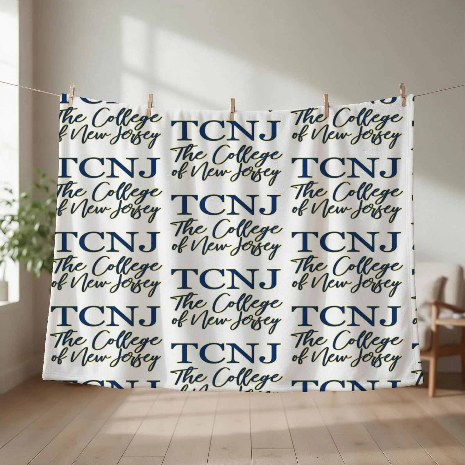 TCNJ The College of NJ Script Logo Throw Blanket Loose Moving Flannels Beautifuls Blankets