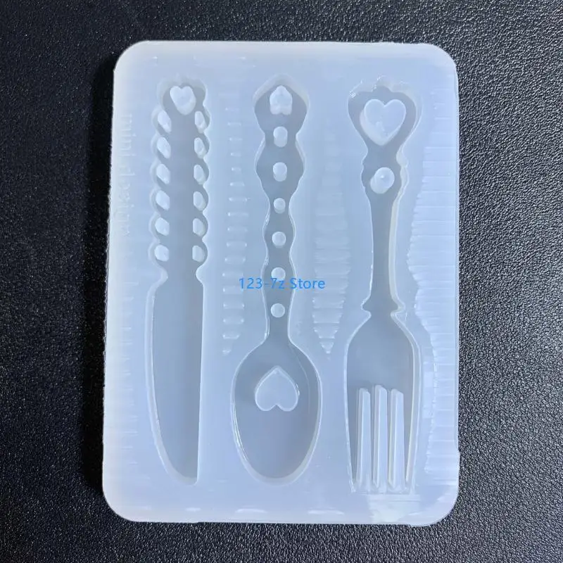 

A9BF DIY Hollow Love- Handle Knife- Fork Spoon Parts Silicone Epoxy Mold DIY Keychain Pendant Crafting Mould for Valentines