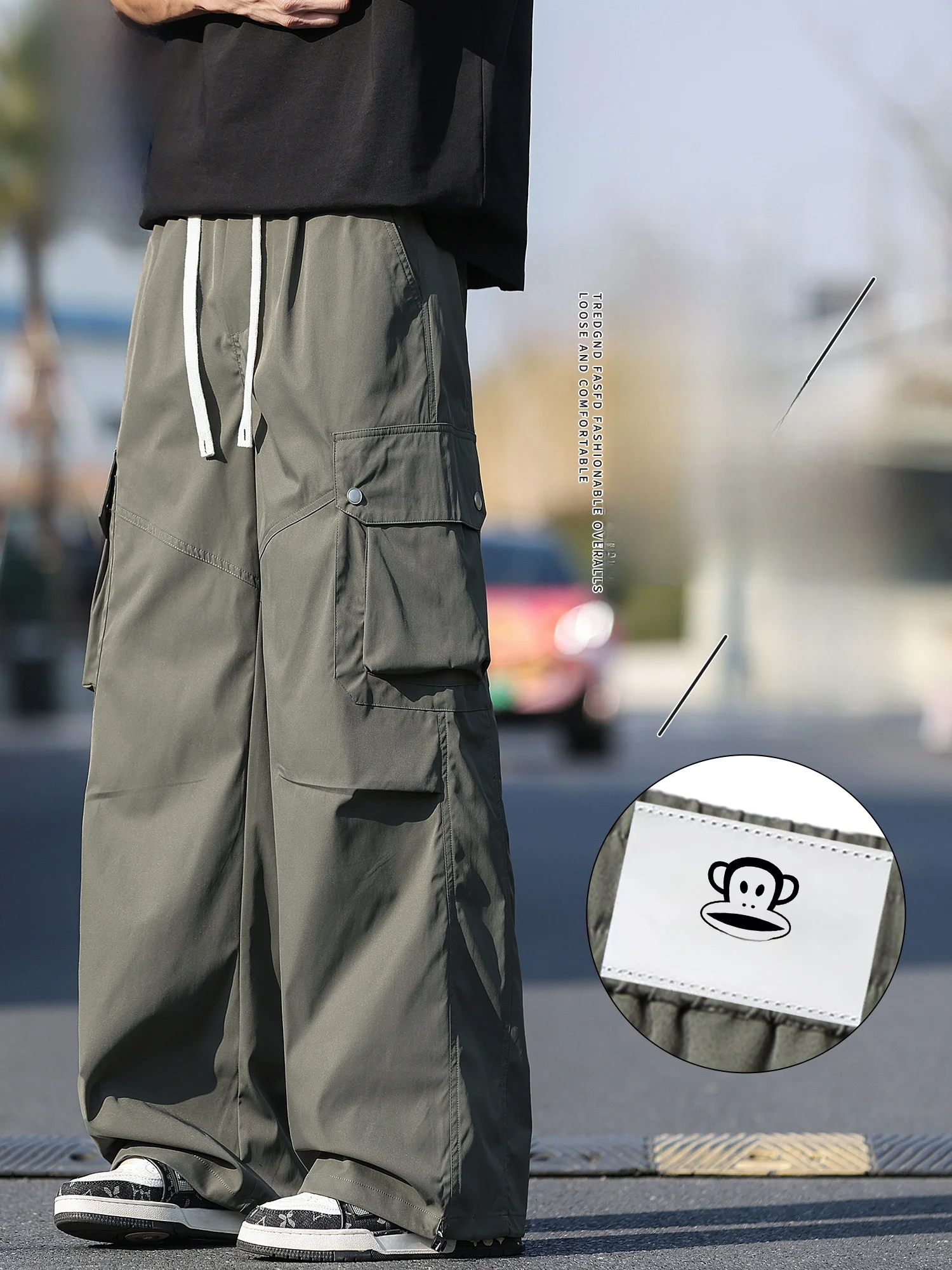 

PaulFrank Military een Workwear Pants Men's Loose Straight Leg Casual Trousers Spring Season Comfortable Loose Fit Trousers