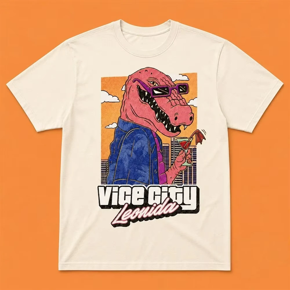 Jason Vice City Leonida Alligator Printed 2026 New T-shirt Cotton Men's Women's Popular Streetwear Casual Tshirt Casual Tops