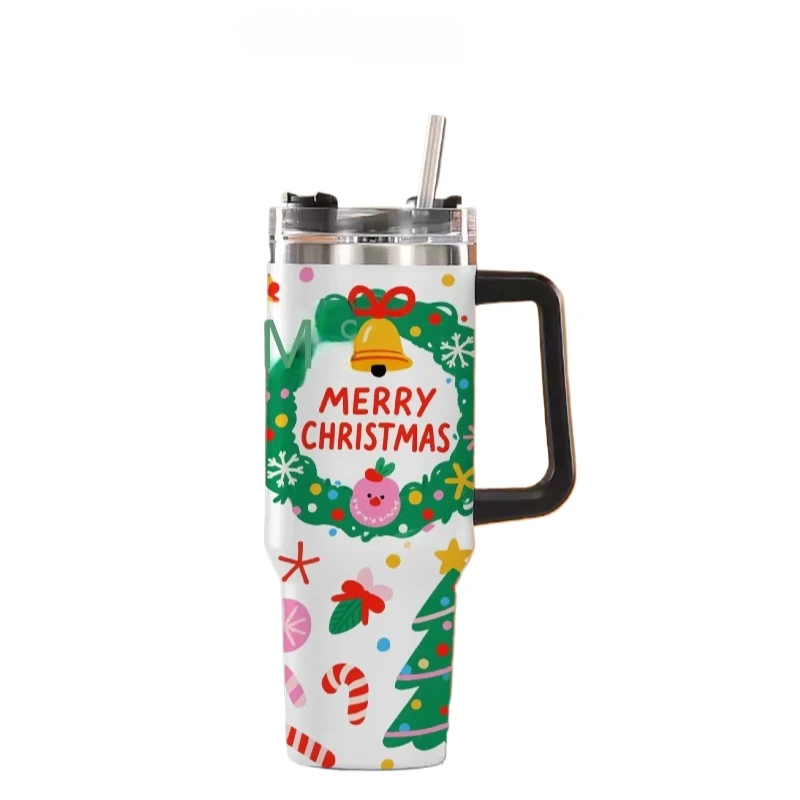 2026 هدايا عيد الميلاد والهالوين مكنسة من الفولاذ المقاوم للصدأ كوب للسفر 40 أونصة تصميم كرتوني ذو سعة كبيرة مع القش #5