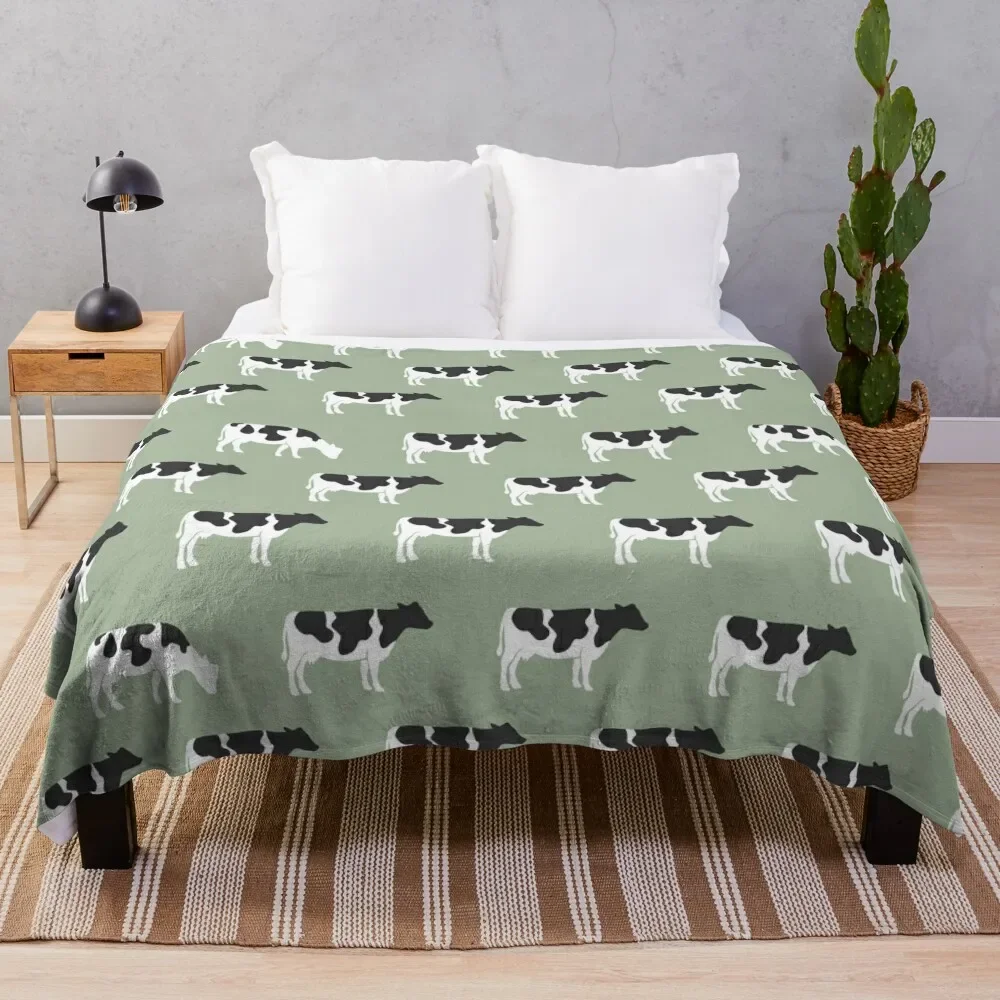 

Cows - farm - dairy cows on sage Throw Blanket Ultra Soft Flannel Fleece Blanket for All Seasons