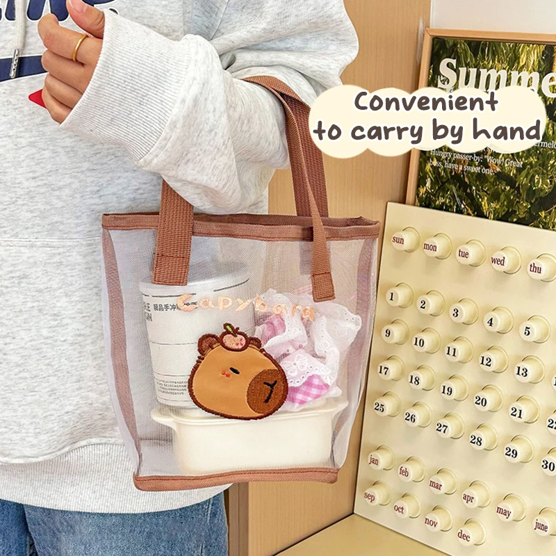 Capybara Cartoon Shopping Bag Mesh Beach Transparent Tote Bags Cosmetic Bags Ladies Toiletries Storage Bages