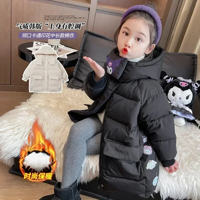 Kuromi Anime Sanrio Ins Kawaii Fashion Cotton Padded Warm Jacket Winter Cute Cartoon Children Soft Coat Clothing Gifts for Kids