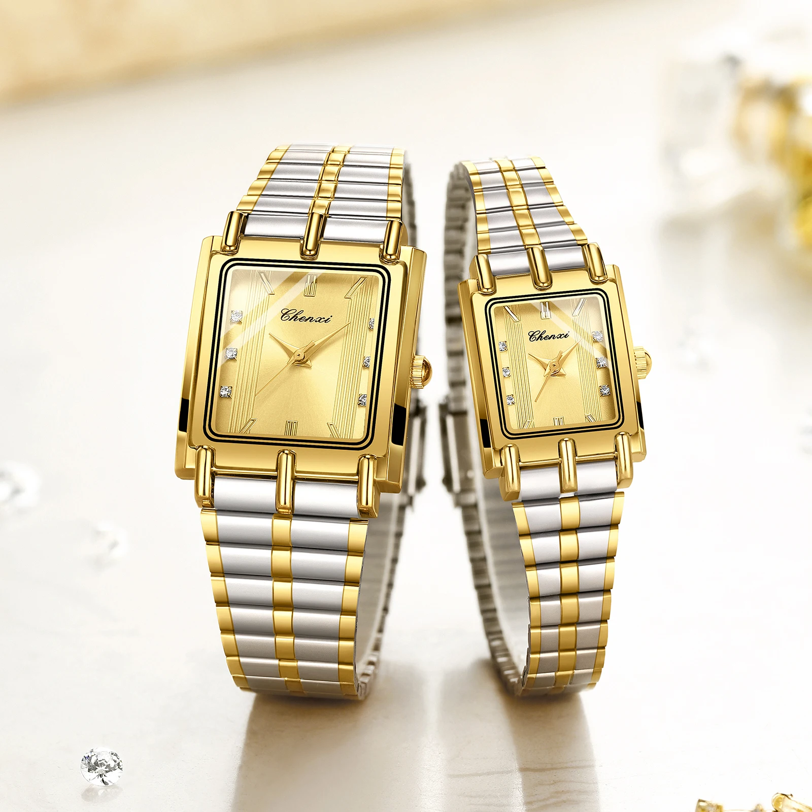 Luxury Leisure Couple Watches Stainless Steel Wristwatch Waterproof Quartz Lovers Pair Watches for Men Women Reloj Pareja