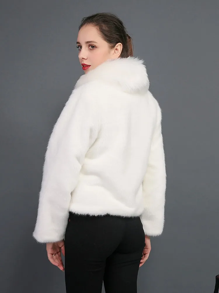 جديد أزياء المرأة تقليد معطف الفرو عارضة الراحة قصيرة تقليد الثعلب الفراء طوق تقليد ريكس الأرنب معطف الفرو