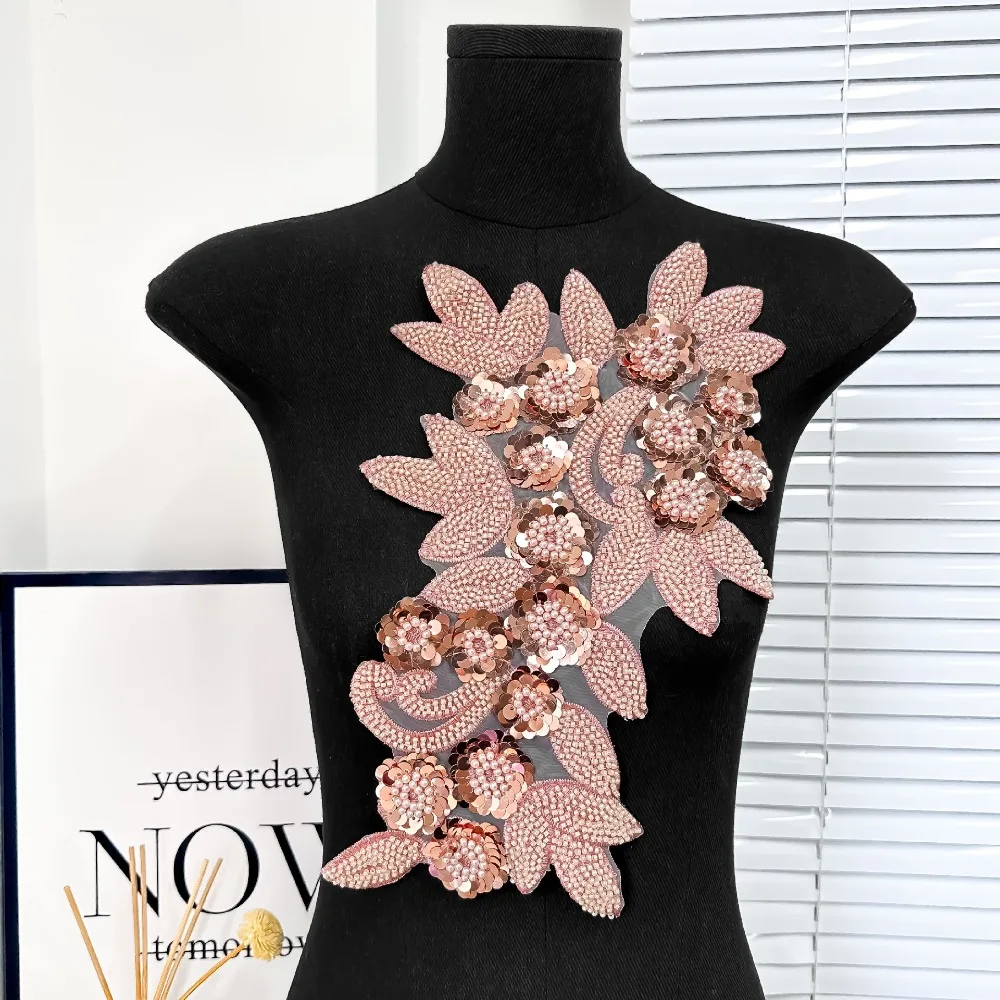 

Вышитые нашивки с блестками и цветами, элегантная изысканная аппликация для одежды, трехмерные цветы, съемные нашивки для одежды