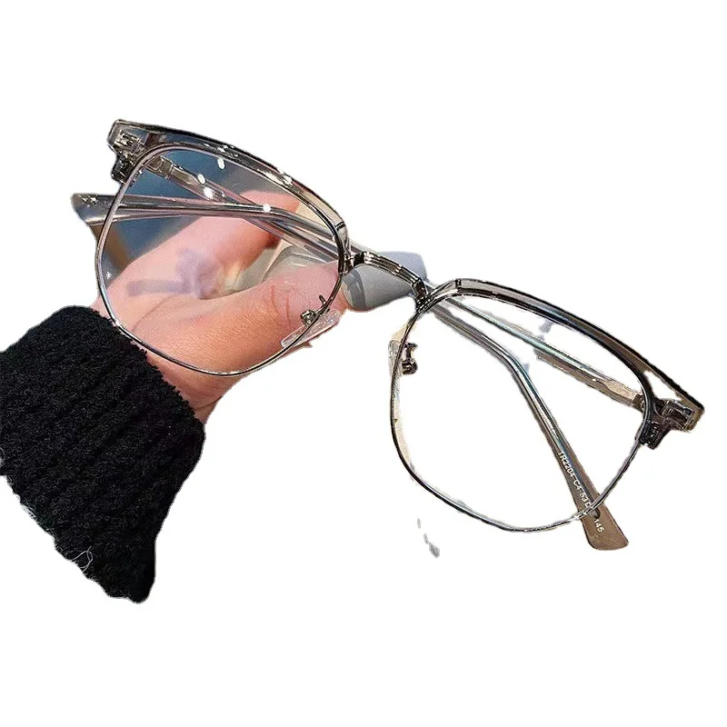 Retro Semi-Rimless Protection against Blue Light Radiation Myopia Glasses Men's Fashionable Color Changing with Degrees